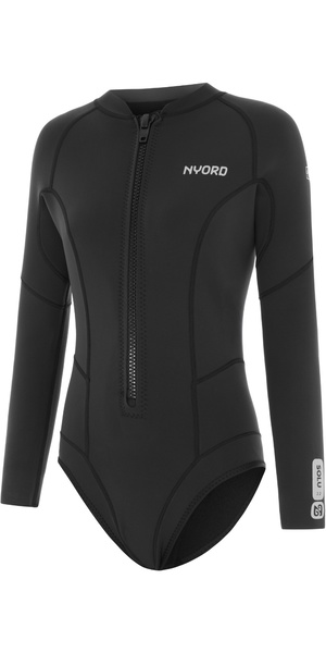 2025 Nyord Womens Solu Yulex 2/2mm Long Sleeve Front Zip Spring Shorty Wetsuit SOLWHL22001-BLK - Black